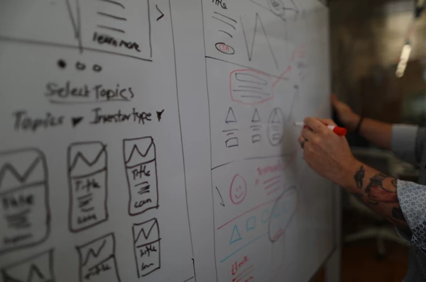 Digital marketing working session on whiteboard